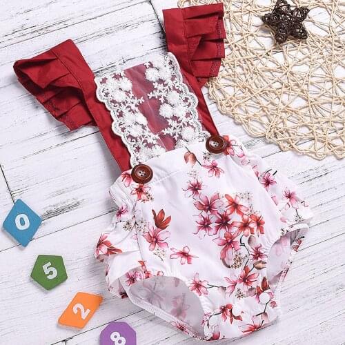 Newborn Infant Baby Girls Ruffle Lace Flower Print Romper Bodysuit Clothes Outfits Ropa Recién Nacido Боди Женское Теплое