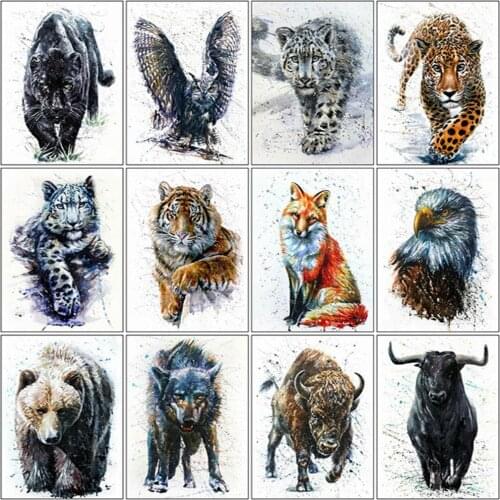 Full Drill Handmade Embroidery Tiger Leopard Fox Mosaic Picture Animals Diamond Painting Home Decoration Wall Paste