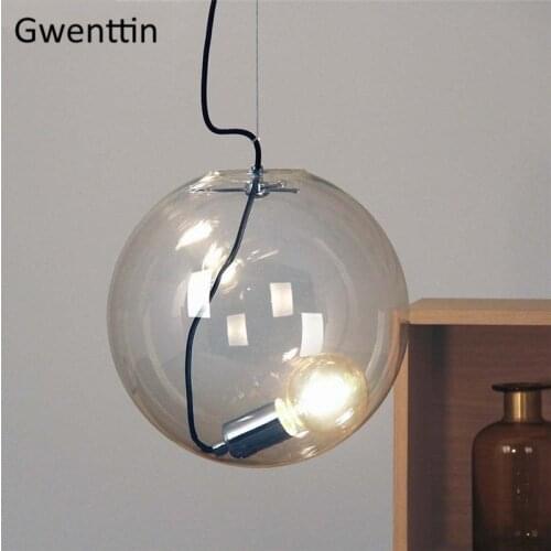 Clear Glass Ball Pendant Light Modern Simple Home Decor Kitchen Lights Hanging Lamp Bedroom Luminaire Light Fixtures for Celling