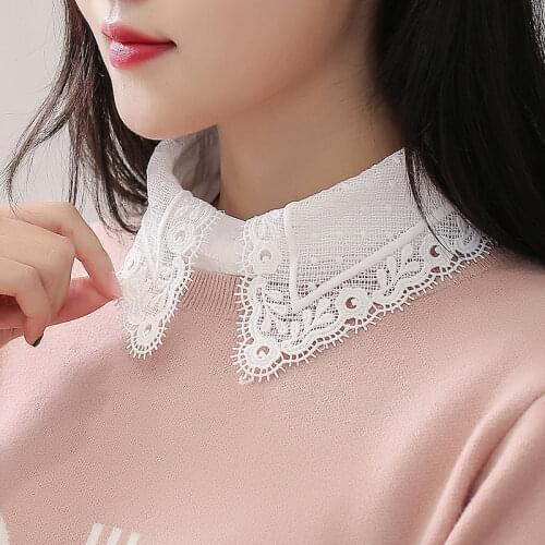 Linbaiway 2021 Lace Fake Collar Women Lapel Button Down Detachable White Lapel False Collars Girls Removable Decor Nep Kraagie
