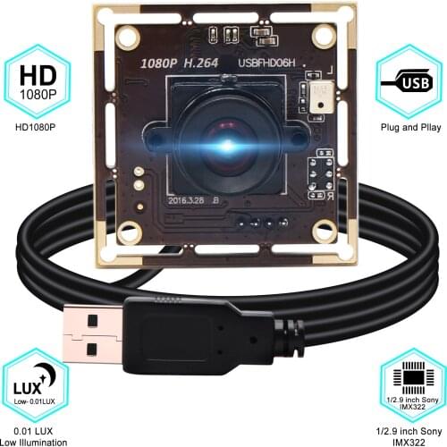 Non Distortion Star Light Low illumination Sony IMX322 2MP Full HD 1080P Webcam UVC USB Camera Module for Raspberry Pi