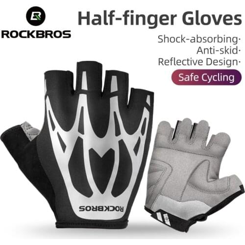 ROCKBROS Bicycle Gloves MTB Road Shockproof Outdoor Sport Fitness Summer Autumn Half Finger Reflective Cycling Men Women Gloves