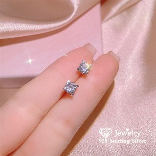 CC Small Square Stud Earrings For Women Cubic Zirconia Stone Fine Jewelry Fashion Party Accessories S925 Silver Earring CCE755