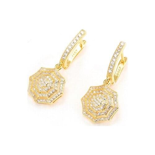 Polygon design fine hoop earrings for women gold color cubic zirconia earings kolczyki luxury jewelry