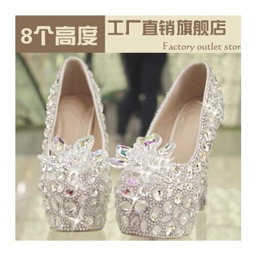 Star 2018 crystal shoes bride female silver ultra high heels ruslana korshunova female party shoes