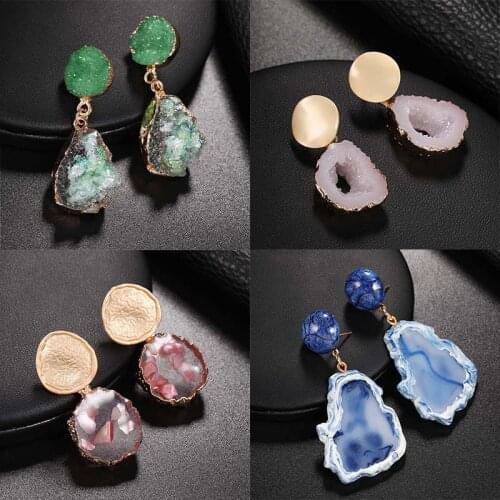 2020 New Natural Dangle Drop Earrings Resin Stone Vintage Hanging Earrings for Women Elegant Geometric Earrings Brincos Bijoux