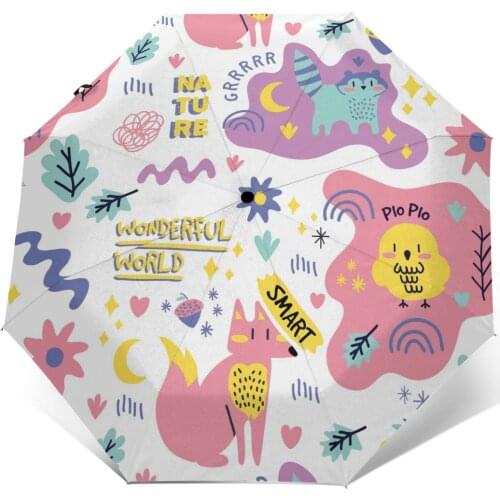 Sunny Umbrella Colorful Animals And Words Automatic folding portable men women umbrella Sunscreen rain Windproof beach parasol