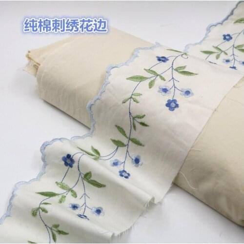 1 Meter Blue Flowers Cotton Lace Trim Embroidered Lace Ribbon For Sewing Craft Wedding Diy