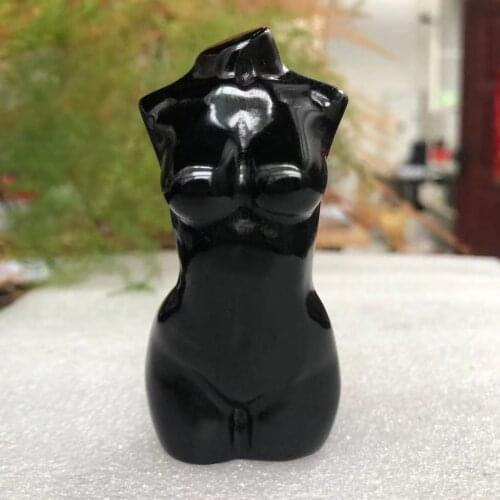 1pc80-95g Natural Obsidian Crystal Carved Woman Torso Black Quartz Goddess Statue Figurine Chakra Healing Gemstone Decor Quartz
