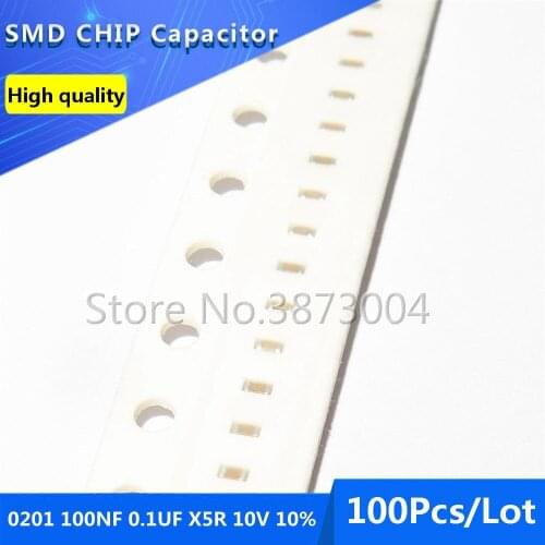 100pcs 0201 100NF 0.1UF X5R 10V 10% Thick Film Chip Multilayer Ceramic Capacitor