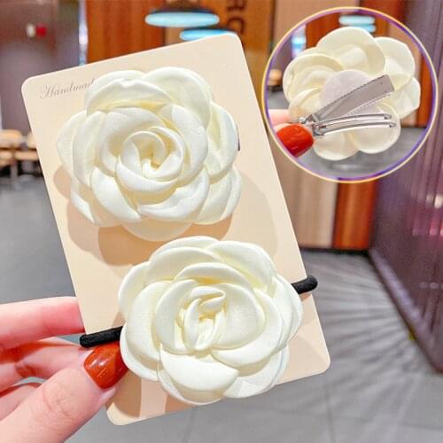 2PC Hairpin Set Camellia Elastic Hair Bands Sweet Headdress New Fashion Wrist Accessories Flower Hairpin Hair Clips for Girls