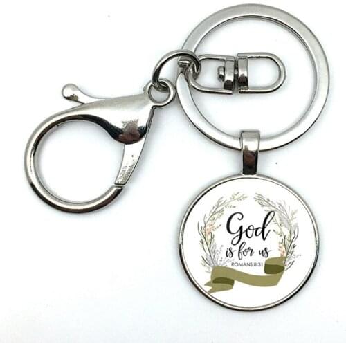 2018/fashion hot money Romans 8 31 God for us bible Christian pattern glass pendant key chain