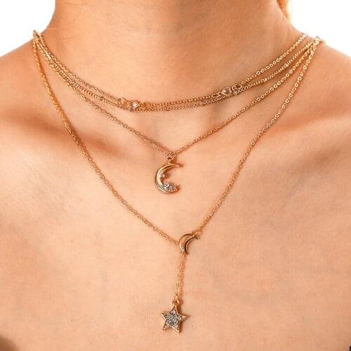 2020 Women Necklace Fashion Long Layered Necklace Jewelry Bomemia Women Women Star Moon Shape Pendant Necklace For Women