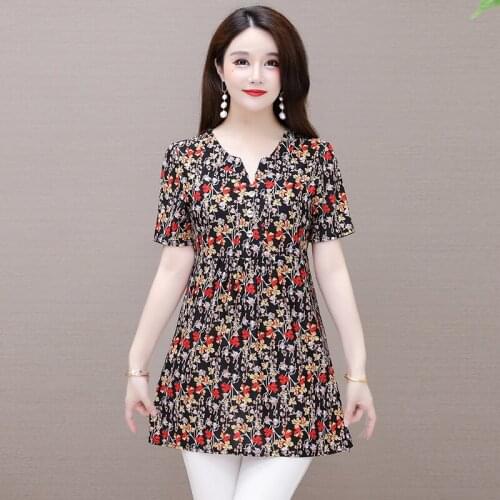 5XL plus size Summer Short Sleeve 2021 Blouse Women Casual v Neck Elegant Women Shirts floral Female Clothing Blusas Mujer