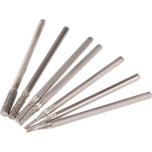7Pcs Dremel Accesories 2.35mm Shank Cylindrical Diamond Grinding Head Stone Jade Amber Carving Polishing Engraving Tools 80