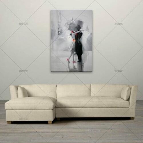 Modern Bedroom Decoration Abstract Knife Painting Romantic Lovers Kiss in Front of Big Ben Abstract Rain Art