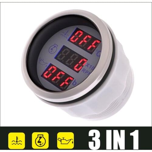 Car Boat Digital Tachometer Water Temperature Meter Oil Pressure Gauge 52mm 3 In 1 Multi-Function Gauge With NPT-1/8 Sensors