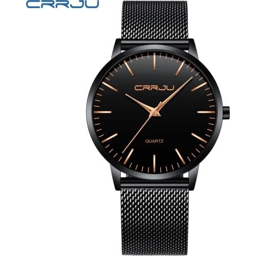 2019 Business Mens Watches Top Brand Luxury CRRJU Men Quartz WristWatch Male Ultra Thin Mesh Strap Clock reloj extraplano hombre