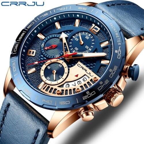 CRRJU Mens Watches Top Luxury Brand Business Wrist Watch men Chronograph Sport Military Date Leather Quartz Relogio Masculino