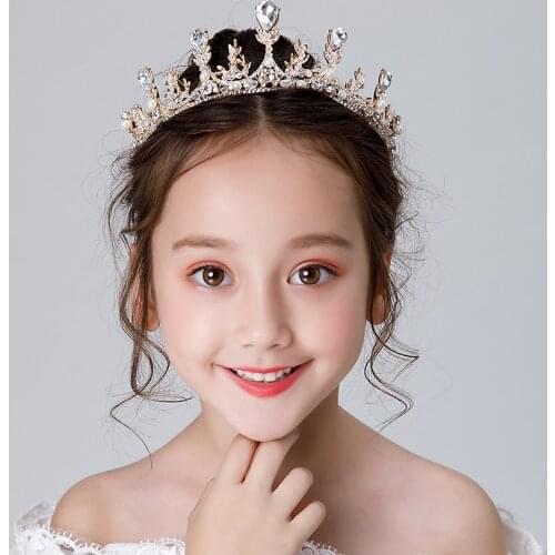 Childrens crown tiara princess girl crown crystal headband golden girl birthday hair accessories popular cute