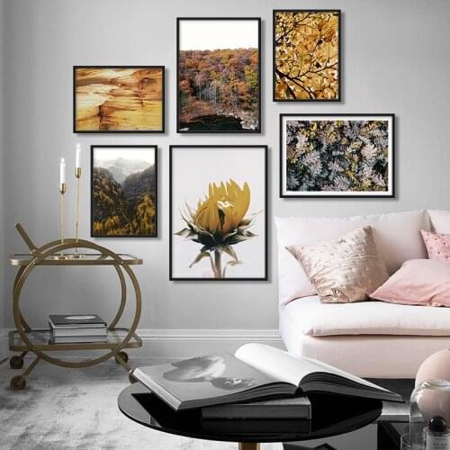Mountain Maple Leaf Landscape Wall Poster Nordic Nature Scenery Art Print Canvas Painting Decorative Pictures For Living Room
