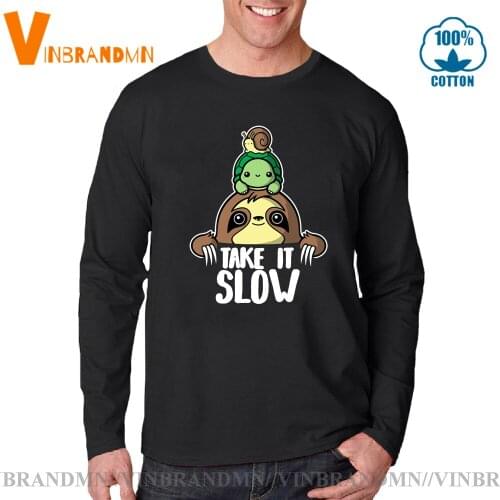 Kawaii turtle snail tshirt lazy sloth animal tee Funny Take it slow T-shirt Cute Snail riding sloth t shirt men Long Sleeves