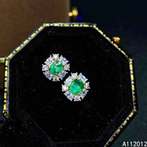 KJJEAXCMY fine jewelry natural Emerald 925 sterling silver luxury girl earrings new Ear Studs support test hot selling