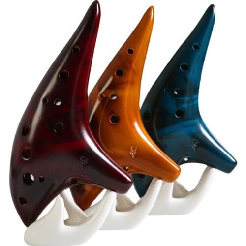 Classic 12 Hole Ceramic Ocarina Woodwind Instruments Flute Alto C Tuning Beginner Teaching Ocarina with Storage Bag