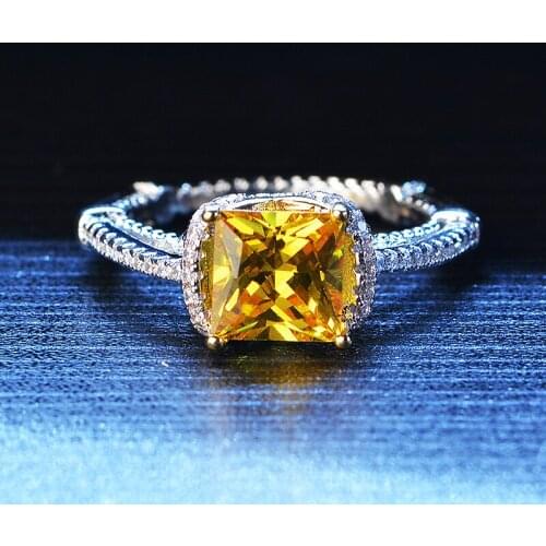 Solid 18K White Gold 1ctw Moissanite Princess Square Ring And Yellow Moissanite Fine Gold Jewelry For Women