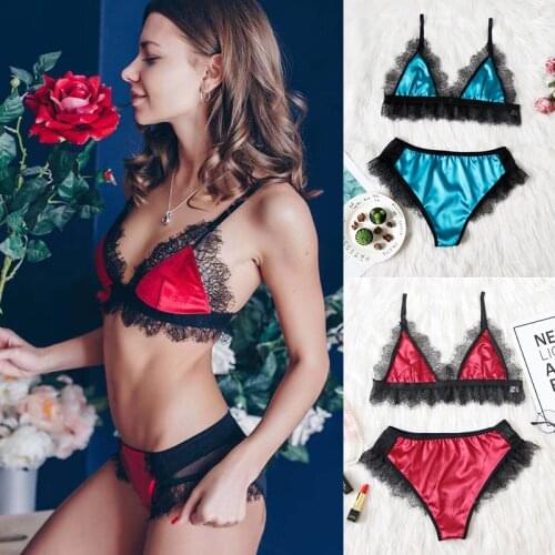 Erotic Underwear Women 2021 Summer Sexy Lingerie Set Bras V Neck Lace Plus Size Push Up Bra Lace Bikini Brief Sets Crop Top