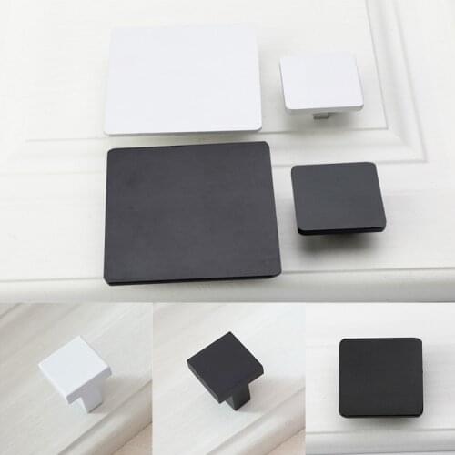 Square Handle Solid Space Aluminum Handle Black White Knob Drawer Handle Wardrobe Table Door Handle