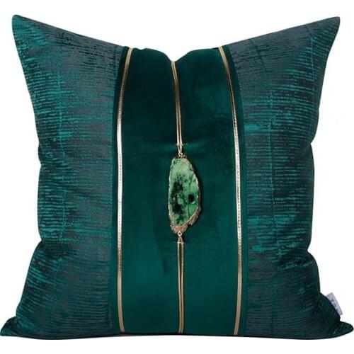 Green Gem Stone Square Cushion Cover Light Luxury Throw Pillowcase Autumn Decorative Cushions For Sofa Living Room Home Decor
