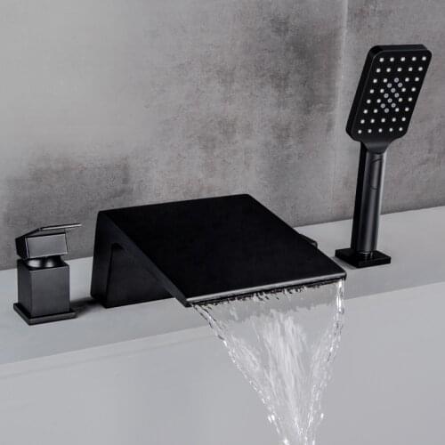 Matte Black Cold And Hot Water Brass Bathtub Faucet Bathroom Shower System Faucet Mixer Shower Room Mixing Valve Waterfall Tap