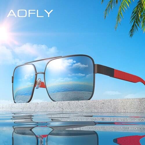 AOFLY BRAND DESIGN Polarized Sunglasses Men Driving Square Metal Frame Mens Glasses Male Eyewear Goggles UV400 Gafas AF8181