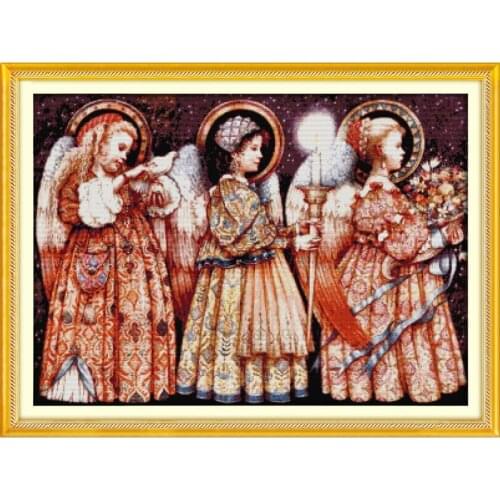 Christmas Eve Angels Cross Stitch Embroidery Needlework Kit Joy Sunday Stamped Decor Counted Thread 11CT 14CT Printed Canvas Set