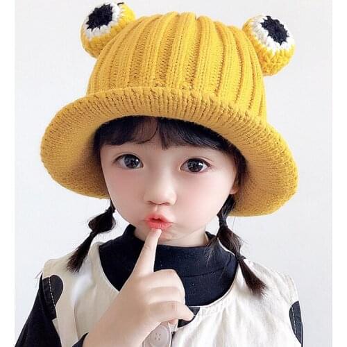New baby hat winter childrens wool hat frog wool knitted hat basin hat girl baby warm hat winter hat for kids photo props