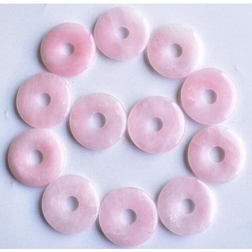Fashion good quality natural quartz stone pink circle donut charms Beads 30mm for jewelry making 12pcs/lot wholesale free