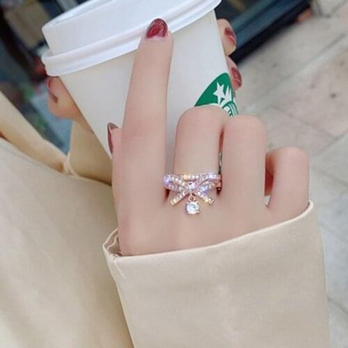 New micro-inlaid zircon bow ring female fashion net red adjustable opening index finger ring