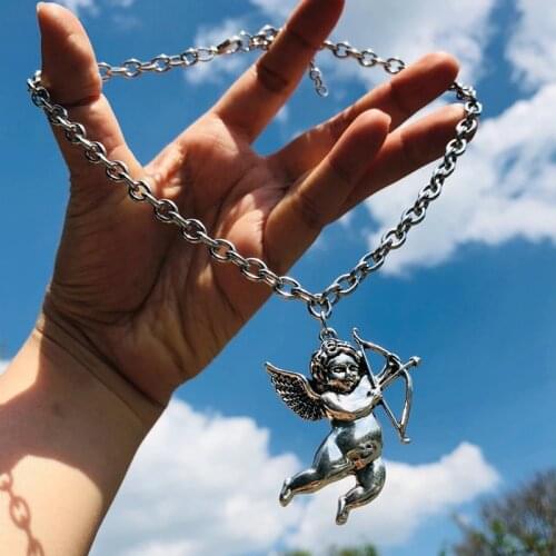 100% Stainless Steel Angel Baby Cupid Charm Necklace Gothic Streetwear Necklaces Metal Cupid Choker Necklace Fashion Jewelry