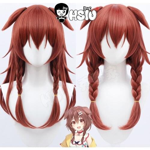 Inugami Korone Cosplay Wig VTuber 「HSIU 」 Fiber synthetic wig Reddish brown Double braided long hair Ears Long Hair+free Wig Cap