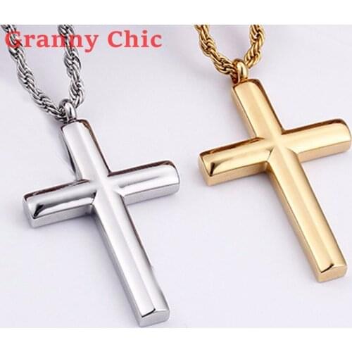 Granny Chic Stainless Steel Cross Pendant & Necklace For Men Women Silver Gold Color Chain Christian Jewelry Christmas Gifts