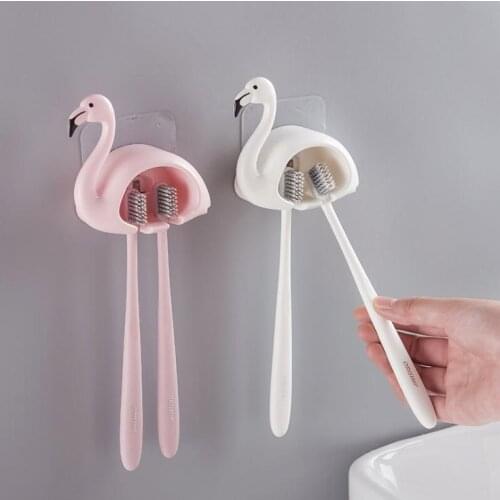 Flamingo Sucker 2 Position Toothbrush Holder Suction Hooks Bathroom Accessories Family Set Wall Bathroom SN1781
