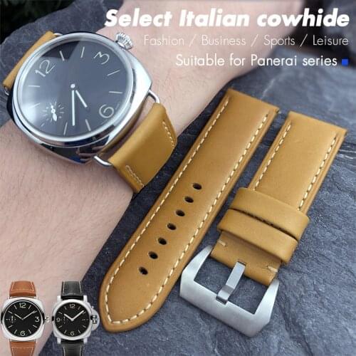 26mm High Quality Cowhide Genuine Leather Watchband Fit for Panerai Radiomir Watch Strap Stainless Steel Buckle Mens Bracelets