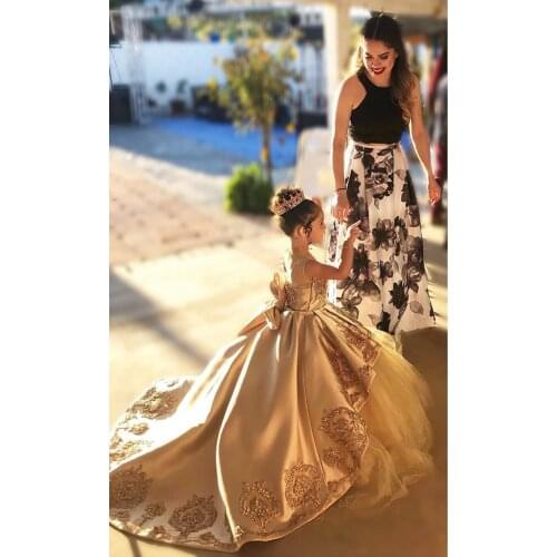 Luxury Golden Lace Flower Girls Dresses Golden Girls Pageant Luxury Girls Dresses Celebrity Ball Gowns Custom