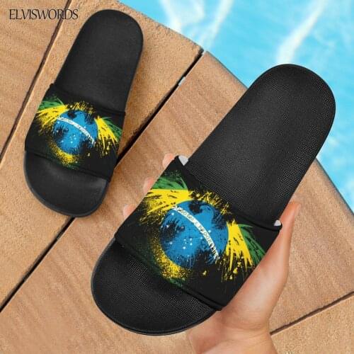 ELVISWORDS Brazil Flag Design Print Women Men Unisex Rubber Slippers No-slip Bathroom Slide Shoes Summer Casual Flip Flop mujer