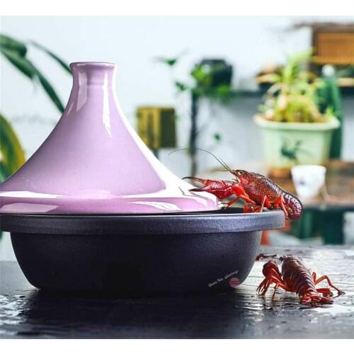 Home Taji Pot Moroccan Cast Iron Frying Pan with Enamel Lid Stew Pots Claypot Rice Casserole for Gas Stove/Induction Cooker