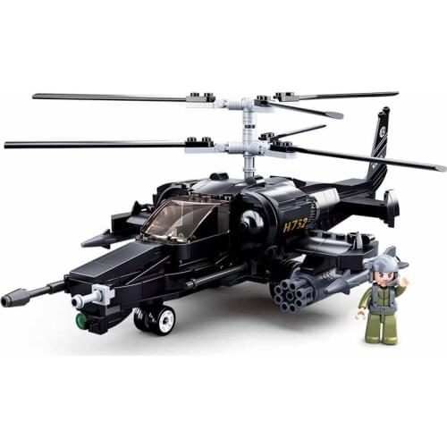 SLUBAN Military KA50 Armed Helicopter MOC Building Blocks Set Airplane Soldier Figures Bricks Classic Model Kit Kids Toys Boys