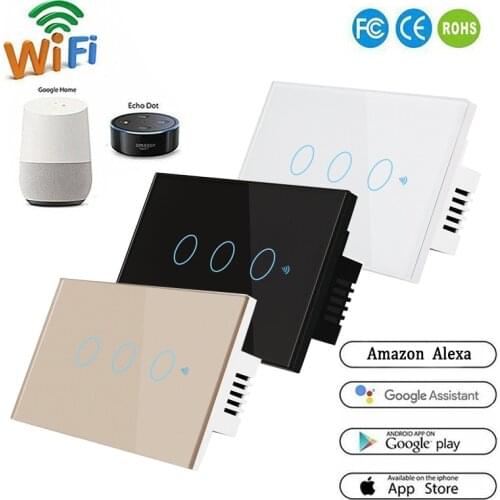 Smart Switch 1-3Gang WiFi & RF 120 Type Smart Wall Touch Light Switch Smart Home Automation Module Remote Control US Standard