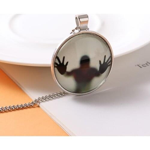 Punk Cabochon Pendant Neckalce Glow In The Dark Long Chain Unique Round Glass Necklace Wonderful Jewelry Gift For Your Friend