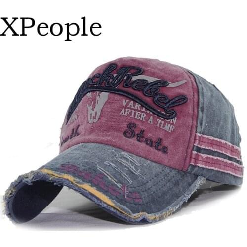 XPeople Vintage Style Printing Multicolor Adjustable Baseball Cap Washed Denim Cotton Sports Baseball Cap for Women and Men